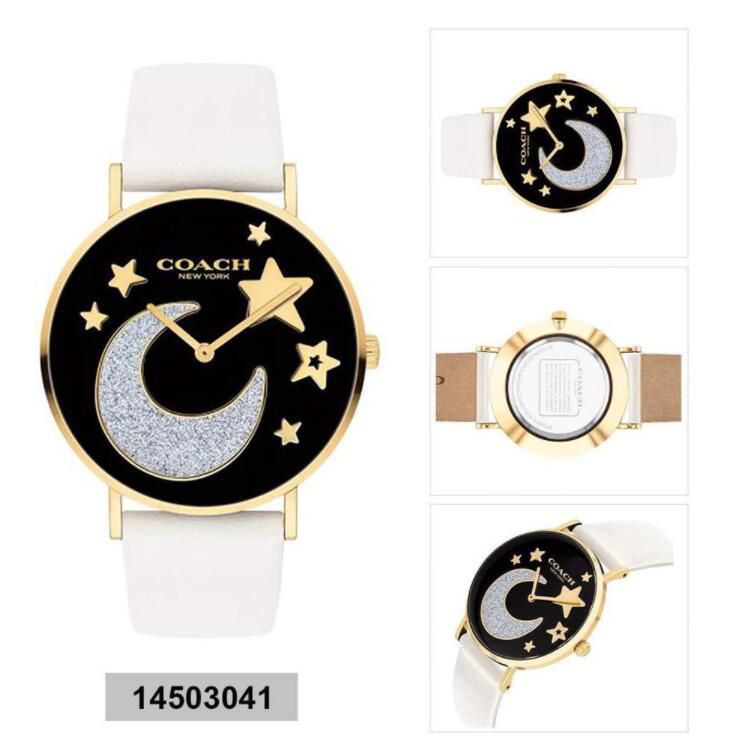 Coach Perry Black Dial White Leather Strap Watch for Women - 14503041