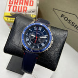 Fossil Grant Chronograph Blue Dial Blue Leather Strap Watch for Men - FS5373