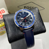 Fossil Grant Chronograph Blue Dial Blue Leather Strap Watch for Men - FS5373