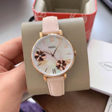 Fossil Jacqueline Three Hand Mother of Pearl Dial Pink Leather Strap Watch for Women - ES4671