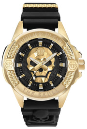 Philipp Plein The Skull Gold Dial Black Silicone Strap Watch for Men - PWAAA0221