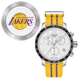 Tissot Quickster Chronograph NBA LA Lakers White Dial Yellow NATO Strap Watch for Men - T095.417.17.037.05