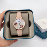 Fossil Jacqueline Three Hand Mother of Pearl Dial Pink Leather Strap Watch for Women - ES4671