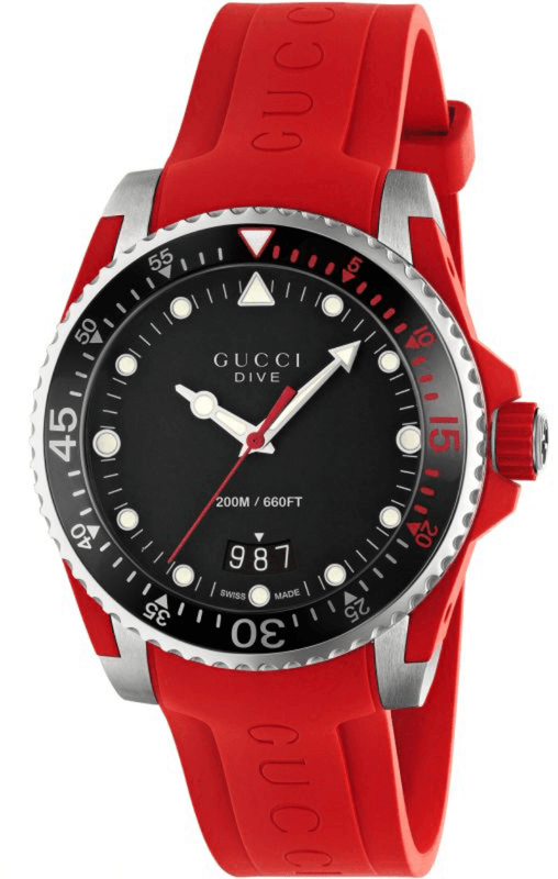 GUCCI DIVE ダイバーズウォッチ Gucci Dive Quartz Black Dial Red Rubber Strap Watch For Men