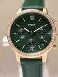 Fossil Neutra Chronograph Green Dial Green Leather Strap Watch for Women - ES5239