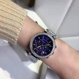 Michael Kors Parker Chronograph Navy Blue Dial Silver Steel Strap Watch for Women - MK6117