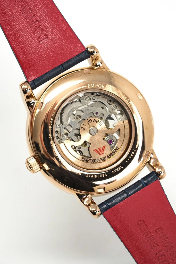 【ミラノ購入】EMPORIO ARMANI ラムレザー2010 アーカイブ Emporio Armani Meccanico Silver Dial Blue Leather Strap Watch For Men
