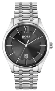 Hugo Boss Officer Black Dial Silver Steel Strap Watch for Men - 1513614