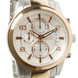 Guess Exec Chronograph White Dial Two Tone Steel Strap Watch for Men - W0075G2