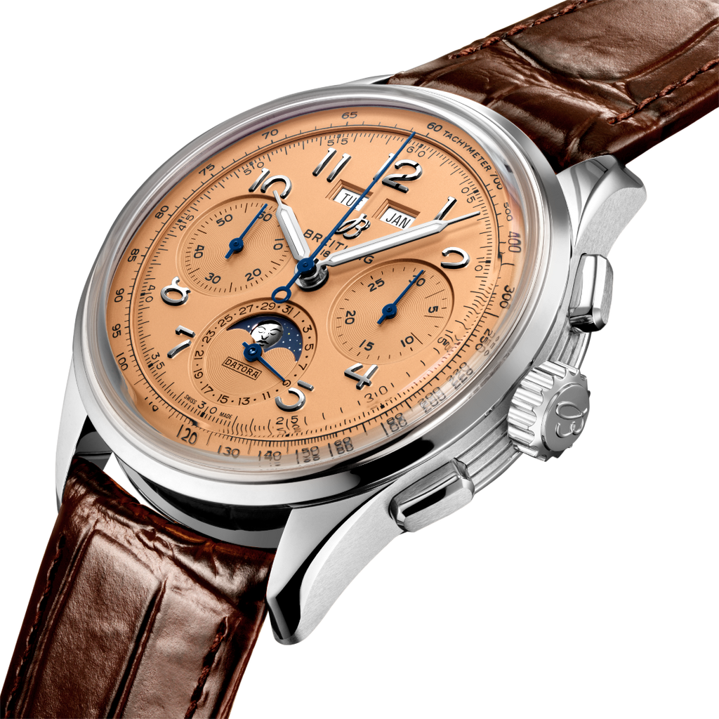 Breitling Premier B25 Datora 42 Beige Dial Brown Leather Strap Watch for Men - AB2510201K1P1