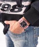 Guess Sporting Black Dial Pink Rubber Strap Watch for Men - GW0032G1