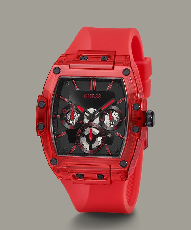 Multifunction Phoenix Dial Guess Black Strap Watch Men for Red Rubber