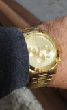 Michael Kors Slim Runway Chronograph Gold Dial Gold Steel Strap Watch For Men - MK8909