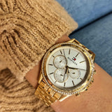 Tommy Hilfiger Ari Multifunction Diamonds Silver Dial Gold Steel Strap Watch for Women - 1781977