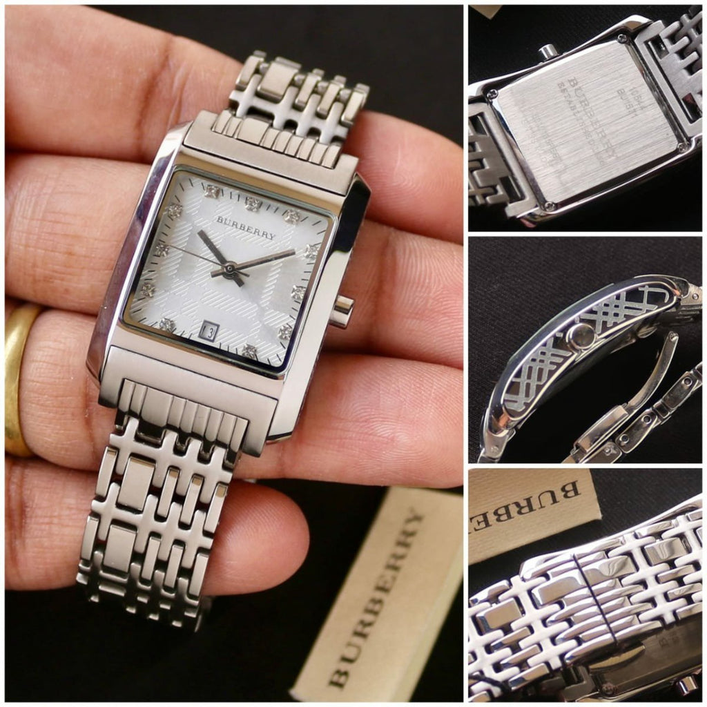 Burberry Heritage Diamond White Dial Silver Stainless Steel Strap