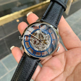 Fossil Townsman Automatic Skeleton Blue Dial Black Leather Strap Watch for Men - ME3200