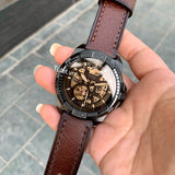 Fossil Bronson Automatic Skeleton Black Dial Brown Leather Strap Watch for Men - ME3219