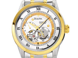 Bulova BVA Skeleton Silver Dial Two Tone Steel Strap Watch for Men - 98A123