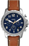 Fossil Nate Chronograph Navy Blue Dial Brown Leather Strap Watch for Men - JR1504