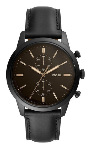 Fossil Goodwin Chronograph Black Dial Black Leather Strap Watch for Men - FS5585