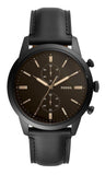 Fossil Goodwin Chronograph Black Dial Black Leather Strap Watch for Men - FS5585