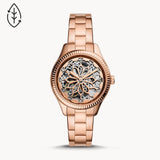 Fossil Rye Automatic Skeleton Rose Gold Dial Rose Gold Steel Strap Watch for Women - BQ3754