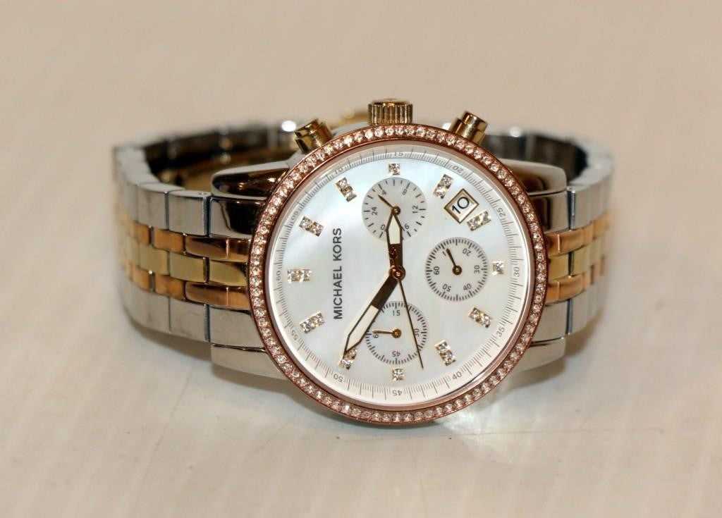 Michael Kors Ritz White Dial Two Tone Steel Strap Watch for Women