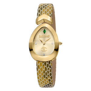 Just Cavalli Diversa Snake Gold Dial Brown Leather Strap Watch for Women - JC1L321L0035