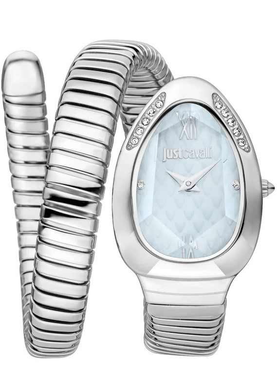 Just Cavalli Serpente Metallica Blue Dial Silver Steel Strap Watch for Women - JC1L223M0015