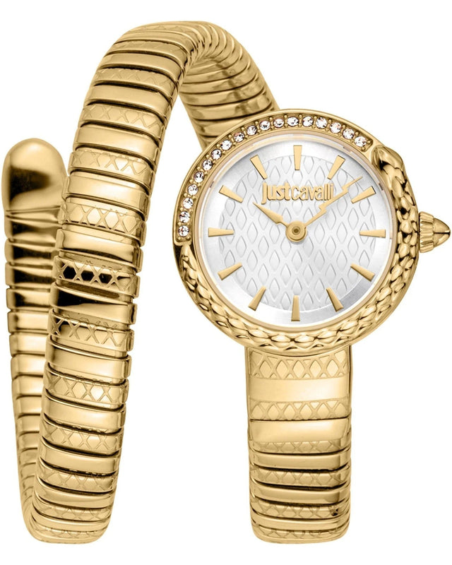 Just Cavalli Enchanting White Dial Gold Steel Strap Watch for Women - JC1L301M0025