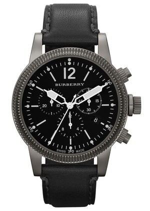 Burberry Utilitarian Chronograph Black Dial Black Leather Strap Watch for Men - BU7813