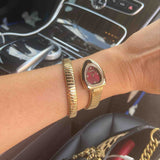 Just Cavalli Lady Snake Red Dial Gold Steel Strap Watch for Women - JC1L249M0025