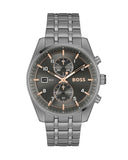 Hugo Boss Skytraveller Chronograph Gunmetal Grey Dial Grey Steel Strap Watch for Men - 1514153