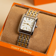 Tory Burch Eleanor White Dial Two Tone Steel Strap Watch for Women - TBW1070
