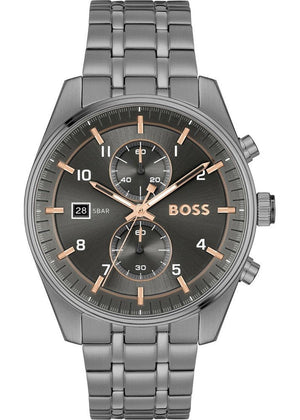 Hugo Boss Skytraveller Chronograph Gunmetal Grey Dial Grey Steel Strap Watch for Men - 1514153