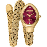 Just Cavalli Novara Red Dial Gold Steel Strap Watch for Women - JC1L264M0035
