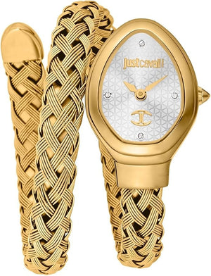 Just Cavalli Novara Silver Dial Gold Steel Strap Watch for Women - JC1L264M0025