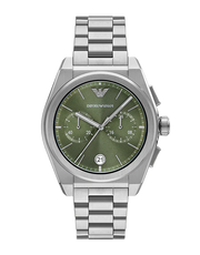 Emporio Armani Federico Chronograph Green Dial Silver Steel Strap Watch for Men - AR11640