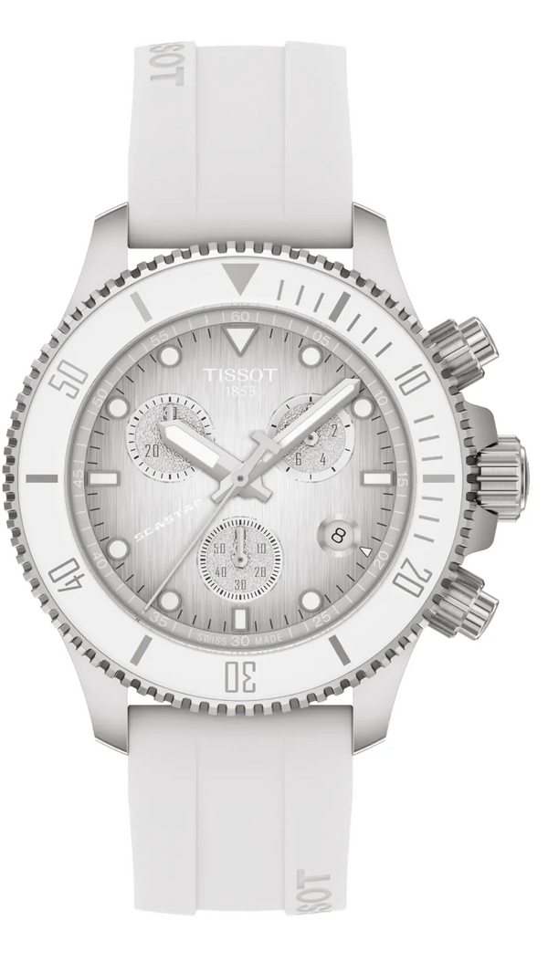 Tissot Seastar 1000 Chronograph Grey Dial White Rubber Strap Watch for Men - T120.217.17.011.00
