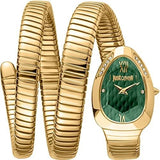 Just Cavalli Serpente Metallica Green Dial Gold Steel Strap Watch for Women - JC1L224M0045