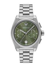 Emporio Armani Federico Chronograph Green Dial Silver Steel Strap Watch for Men - AR11640