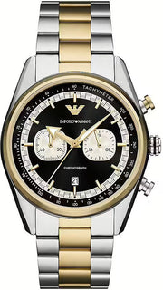 Emporio Armani Racer Chronograph Black Dial Two Tone Steel Strap Watch for Men - AR11678