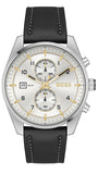 Hugo Boss Skytraveller Chronograph Silver Dial Black Leather Strap Watch for Men - 1514147