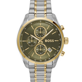 Hugo Boss Grand Prix Chronograph Green Dial Two Tone Steel Strap Watch for Men - 1514227