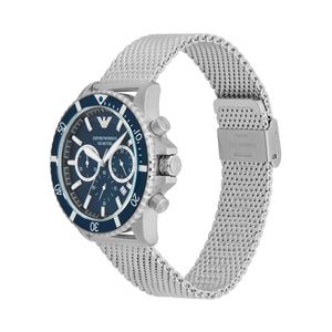 Emporio Armani Diver Chronograph Blue Dial Silver Mesh Strap Watch for Men - AR11587
