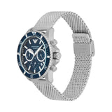 Emporio Armani Diver Chronograph Blue Dial Silver Mesh Strap Watch for Men - AR11587