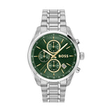 Hugo Boss Grand Prix Chronograph Green Dial Silver Steel Strap Watch for Men - 1514266
