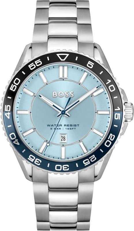 Hugo Boss Runner 3H Light Blue Dial Silver Steel Strap Watch for Men - 1514207