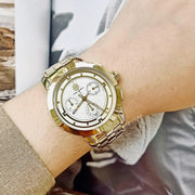 Tory Burch Classic Chronograph White Dial Gold Steel Strap Watch for Women - TBW1032
