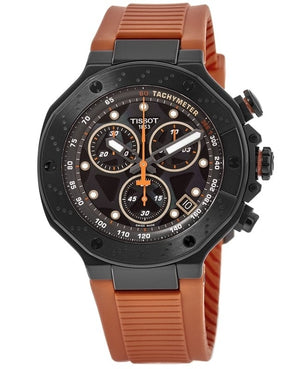 Tissot T Race Chronograph Black Dial Orange Rubber Strap Watch for Men - T141.417.37.051.02